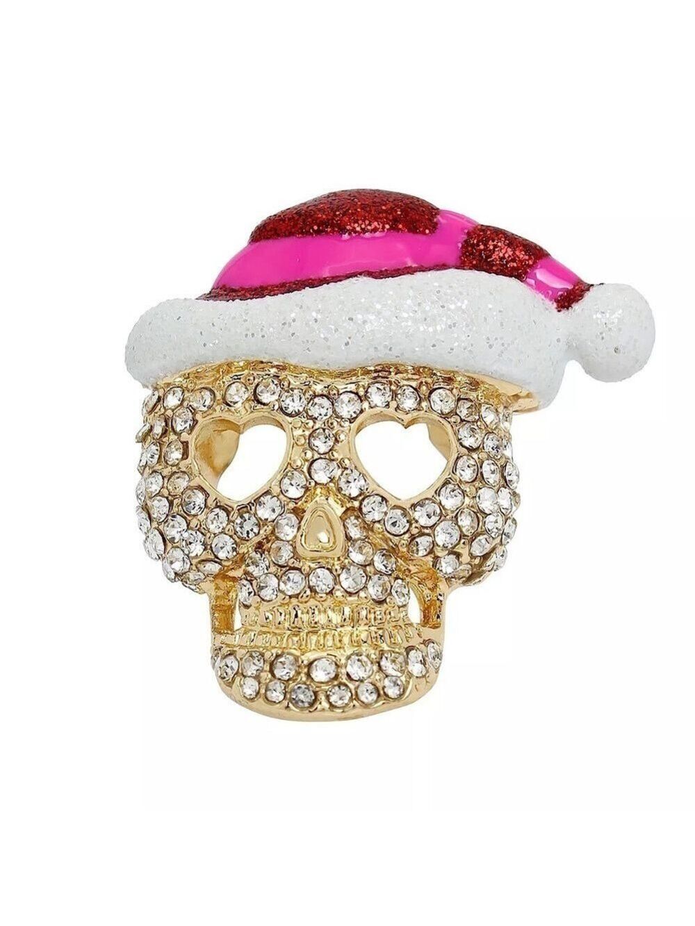Betsey Johnson Holiday Santa Pink Crystal Skull Ring Size 6 New